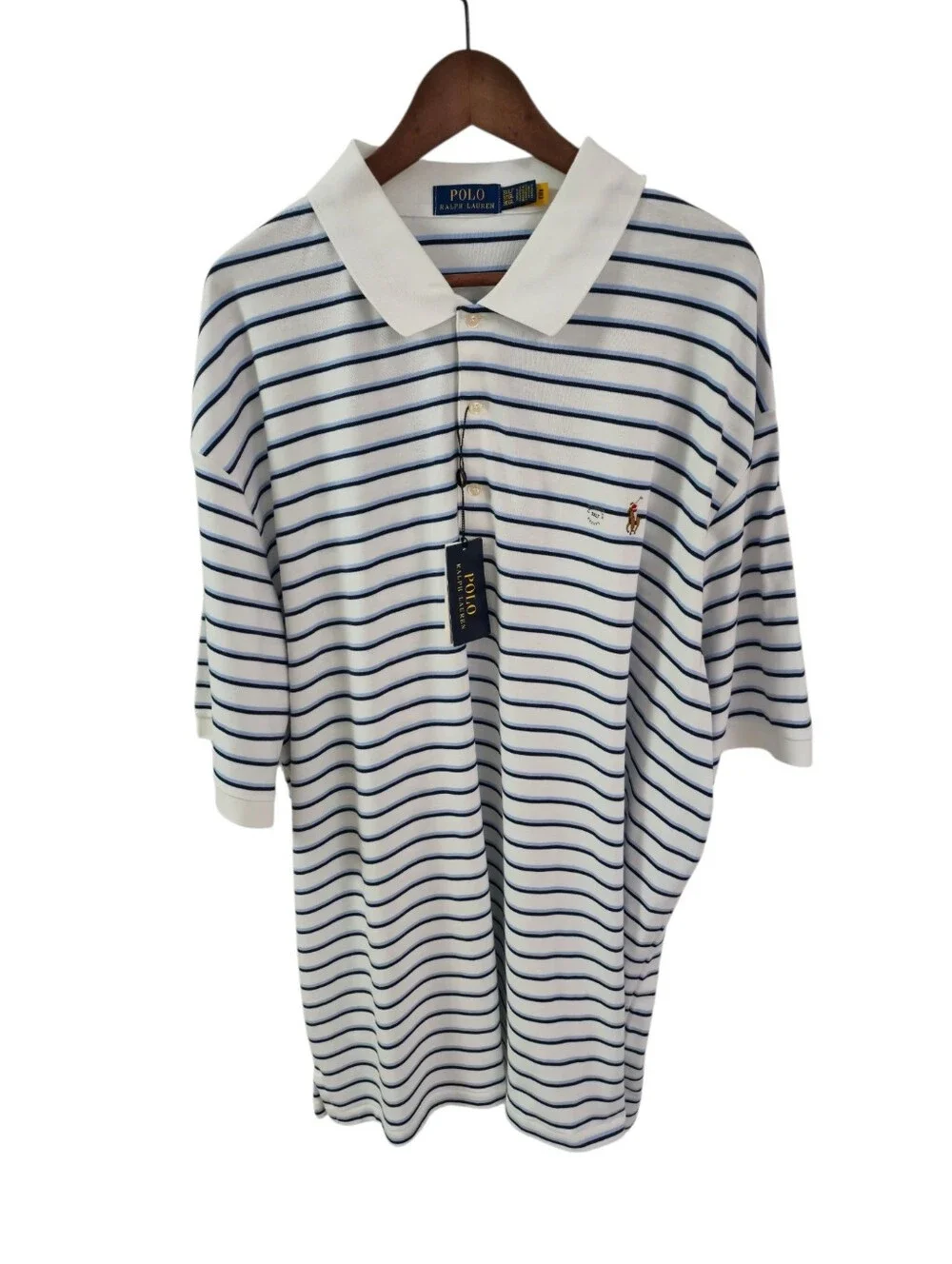 NWT Polo Ralph Lauren Men's Classic Polo Shirt White Blue Stripes Size 3XLT